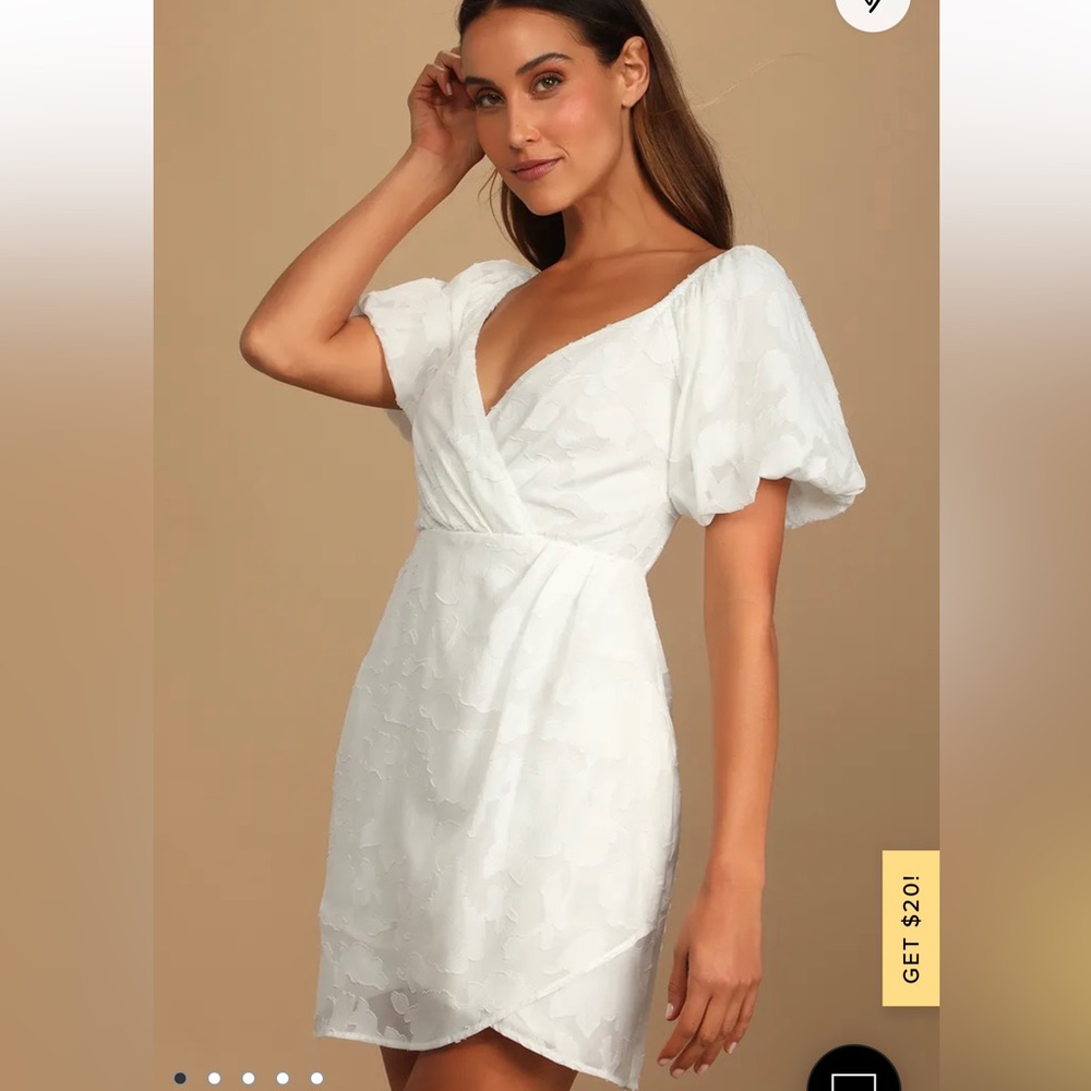Lulus new with tags white wrap dress with puff sleeves